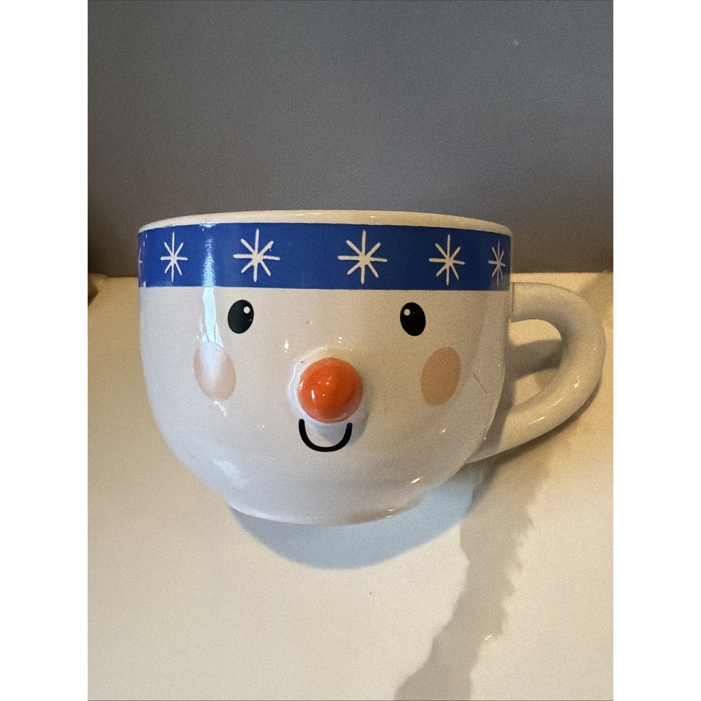Snowman Big Mouth Mug 3D face Winter Christmas Snow Blue White